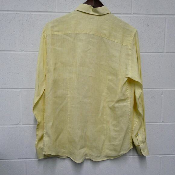 H.E. by Mango Men's Large Shirt Top Slim Fit Button Front Long Sleeve‎ Yellow - Picture 5 of 8
